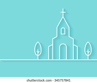 Christian Church Building Background. Flat Outline Style with Shadows 