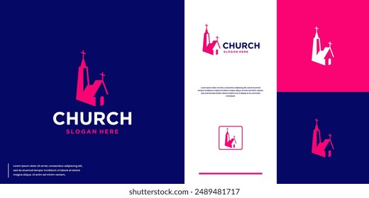 Christian church building silhouette , religious belief , logo design template.