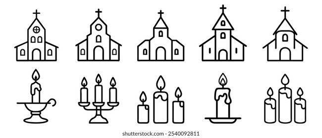 Christian church and candle line icon.