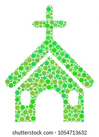 Christian Church composition of circle elements in various sizes and eco green color tones. Vector circle elements are grouped into christian church composition. Fresh vector illustration.
