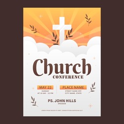 Christian Church Conference Flyer Design Template, Christian Event Invitation Poster Web Banner, Worship Flyer. Vector Illustration
