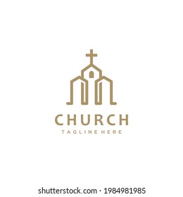 Christian church cross gospel line art gold logo design inspiration	
