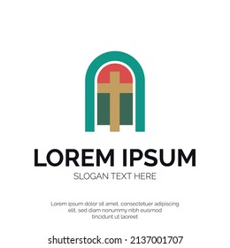 Christian Church and Cross Logo Design Premium Vector