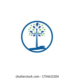 Christian church cross praying tree logo. Christian Sword Church Cross logo design.
