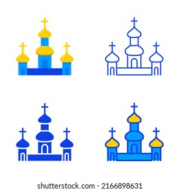 Christian church domes icon set in flat and line style. Monastery or cathedral symbol. Vector illustration.