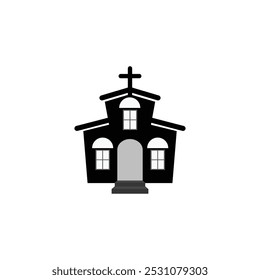 Christian church icon Church with Staircase Silhouette. Church black silhouette vector sign on white background