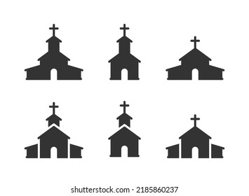 christliche Kirchensymbole gesetzt. Flache Vektorgrafik.