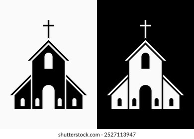 Ícones da Igreja Cristã: ilustração vetorial de ícones da Igreja Cristã com fundo preto e branco