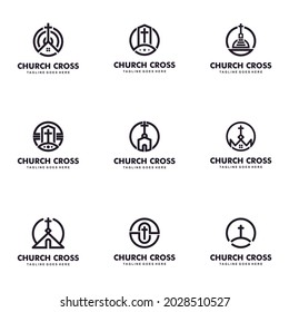 Christian Church Jesus Cross Gospel with Logo set icon vector illustration design