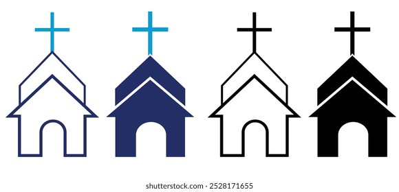 Christian church line and Fill web icons set isolated. Colorful Collection of chapel with cross icons set. Set of Modern Flat Christmas Icons for Design Projects