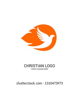 Christian church logo. Bible symbols. The dove and the flame are symbols of the Holy Spirit of God.