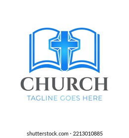 Christian Church Logo Design with Bible and Cross