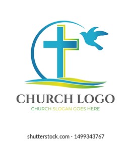 Christian Church Logo Design with Cross and Pigeon