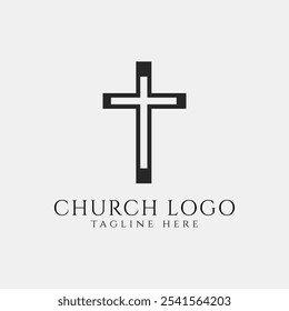 Diseño de logotipo de iglesia cristiana, ilustración de símbolo religioso, Vector 