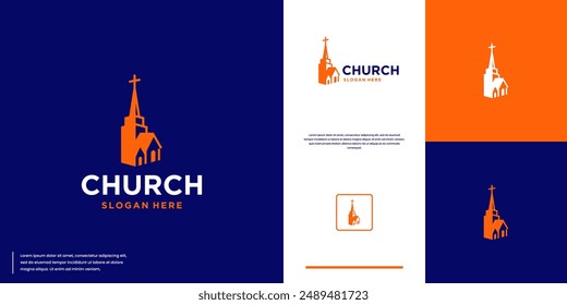 Christian church logo silhouette, place of worship, logo design illustration.