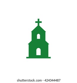 Christian church tower. Vector icon green
