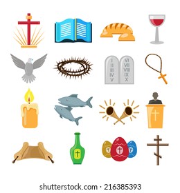 Christian church traditional symbols icons set isolated vector illustration