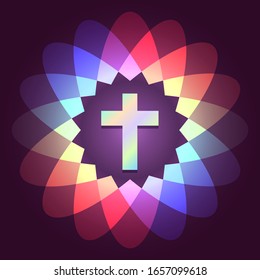 Christian church vector logo. Holy star light icon with Cross. Sign for churches and christian organizations.