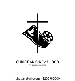 Christian cinema logo. Symbols of movies and videos for the ministry, conference, camp, festival, event.