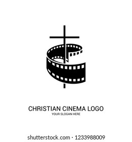 Christian cinema logo. Symbols of movies and videos for the ministry, conference, camp, festival, event.
