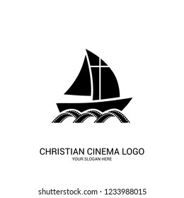 Christian cinema logo. Symbols of movies and videos for the ministry, conference, camp, festival, event.