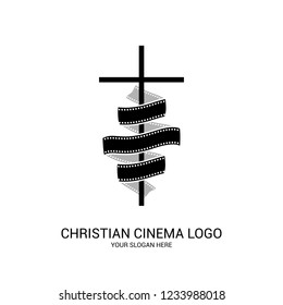 Christian cinema logo. Symbols of movies and videos for the ministry, conference, camp, festival, event.