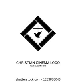 Christian cinema logo. Symbols of movies and videos for the ministry, conference, camp, festival, event.