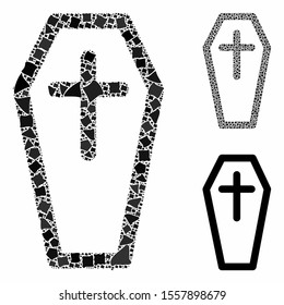 Christian coffin composition of raggy items in various sizes and color hues, based on christian coffin icon. Vector rough items are united into composition.