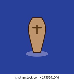 Christian coffin flat icon. Religion mourning ceremony symbol. Logo design element