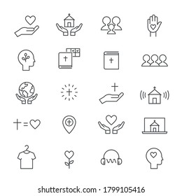 Christian Community, Church and Ministry Line Icons. Flat Vector Design