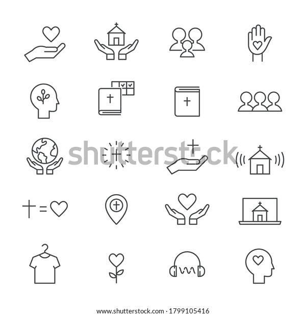 Christian Community, Church and Ministry Line\
Icons. Flat Vector\
Design
