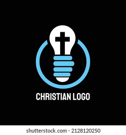 Christian community logo with concept cross in light bulb and thumb