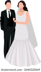 christian couple wedding illustration in white dress