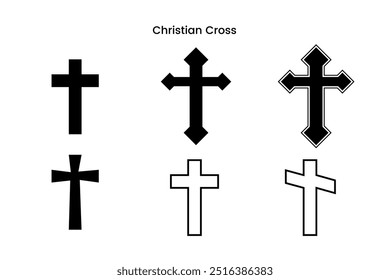 Christian cross 6 set. Abstract religious cross icon collection. Set of cross icons for religion. Cross shape collection