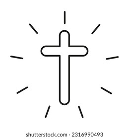 Christian cross with abstract dotted sun rays. Christian cross icon. Vector illustration. Stock image.