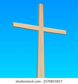 Christian cross against blue sky. 3D vector illustration isolated on white.