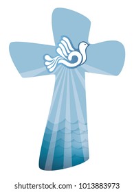 Christian cross baptism. Holy spirit symbol with dove with ray