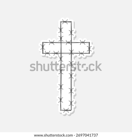 Christian cross Barbed wire icon sticker isolated on gray background