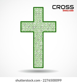 Christian cross of binary code, technology logo, religious symbol