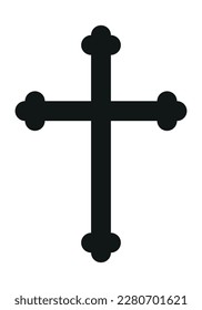 Christian cross, black and white vector silhouette illustration of religious cross shape, isolated on white background