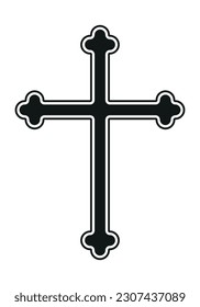 Christian cross, black and white vector silhouette illustration of religious cross shape, isolated on white background