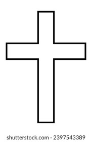 Christian cross, black and white vector silhouette illustration of religious Latin cross shape, isolated on white background