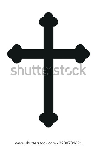 Christian cross, black and white vector silhouette illustration of religious cross shape, isolated on white background