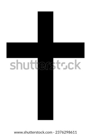 Christian cross, black and white vector silhouette illustration of religious Latin cross shape, isolated on white background
