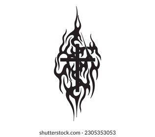 Christian cross with blackthorn thorn vector religion logo or tattoo, passion of the Christ.
