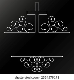 Christian cross with branches leaves pattern