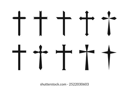 Cruz cristiana católica icono de colección. Conjunto de símbolos religiosos de estilo diferente