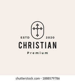 christian cross church hipster vintage logo vector icon illustration