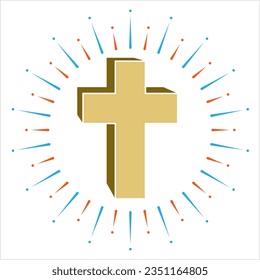 Christian Cross, Church Icon, Christianity Symbol Of Jesus Christ Vector Art Illustration