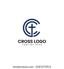 Christian cross church logo and initial c